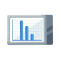 Bar chart showing three blue vertical bars decreasing in height from left to right on a grid background.