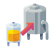 Icon of a small container with liquid and an arrow pointing to a larger tank, suggesting a transfer process.