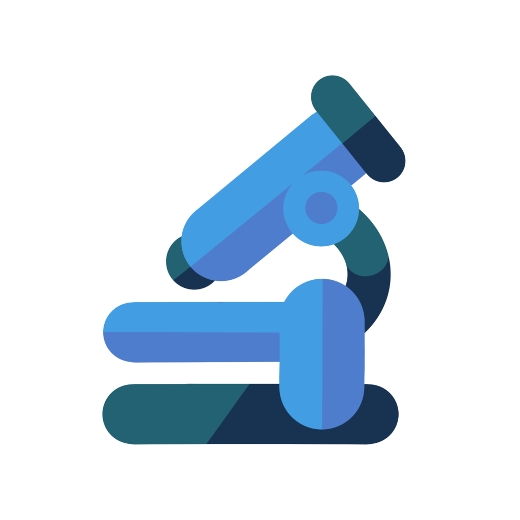 a blue microscope on a black background