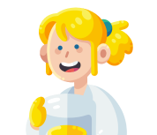 Illustration of a smiling person with blonde hair holding a jar.