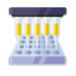 Illustration of a pipette with multiple tips dispensing liquid into a grid of wells on a lab plate.