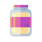 Illustration of a jar with a pink and purple label.