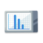 Illustration of a bar chart on a computer screen showing three vertical blue bars of varying heights.