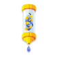 Illustration of a yellow and transparent dropper with blue and yellow swirling liquid inside, releasing a single blue drop at the tip.