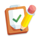 A clipboard with a green checkmark and a yellow pencil.